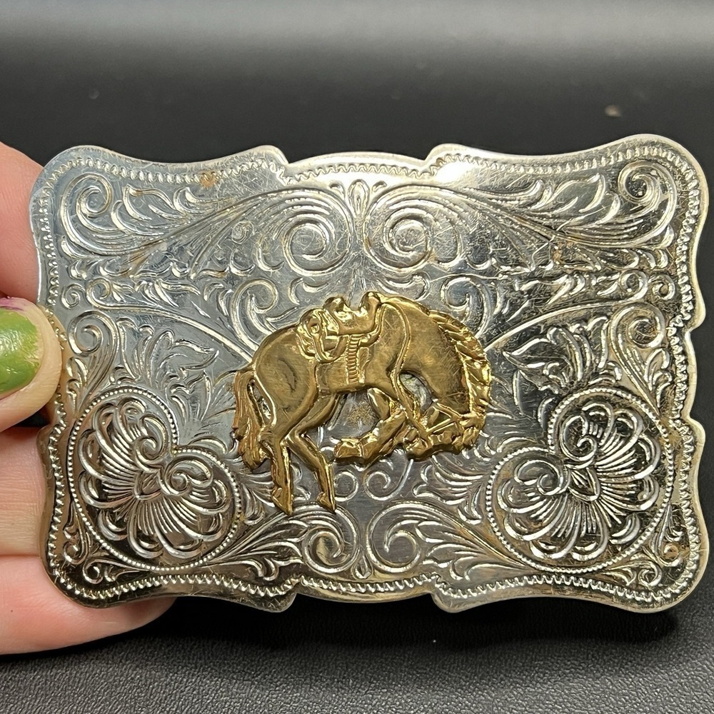 Chambers Belt Buckle Bucking Bronco Horse Silver  Gold Tone Western Rodeo Style